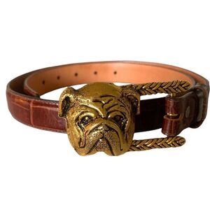 Andrea Barnett Croc Embossed Calfskin Pug Belt